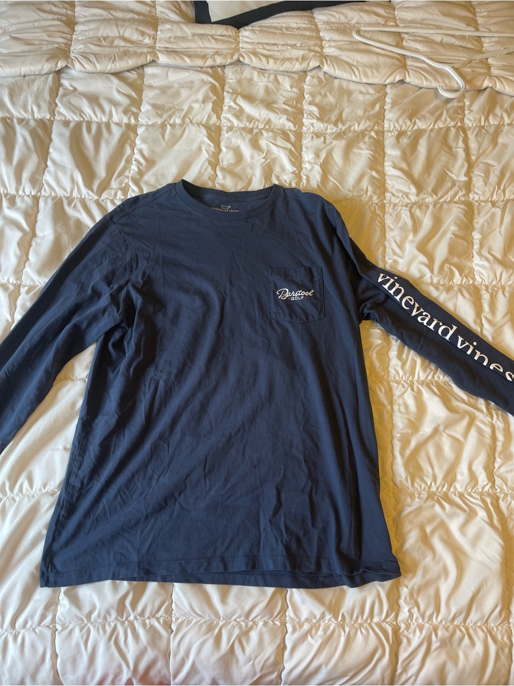Vineyard Vines Men’s Long-Sleeve Pocket Tee - Navy with White Logo
